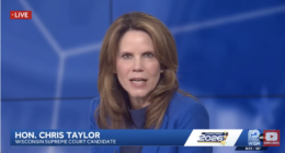 Wisconsin Supreme Court candidate Chris Taylor delivers her closing statement at a recent debate.