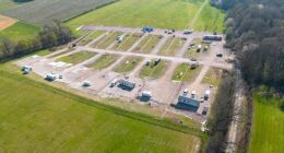 An aerial view shows the extent of damage done to the land in recent days, after travellers arrived with diggers and machinery