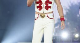 Benson Boone kicked off his American Heart tour on Friday night, but some fans have noticed his stage looks more like another part of the body;  Pictured in Indio, CA in April