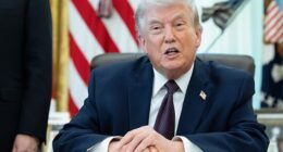 President Donald Trump sits at the Resolute Desk on Tuesday. White House press secretary Karoline Leavitt said Tuesday night that the President will give an 'Address to the Nation' Wednesday at 9 p.m. ET to give an update on Iran