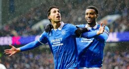 Bojan Miovski celebrates his late goal that ensured Rangers could finally breath easily at Ibrox