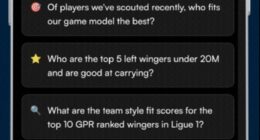 Clubs can ask the app tailored questions about their squad and recruitment, and the app then produces a shortlist of transfer targets that fit what they're looking for