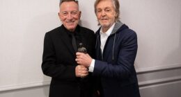 Bruce Springsteen appeared in high spirits on Thursday evening as he was presented the Academy Fellowship Award by pal Sir Paul McCartney at the star-studded Ivor Novello Awards