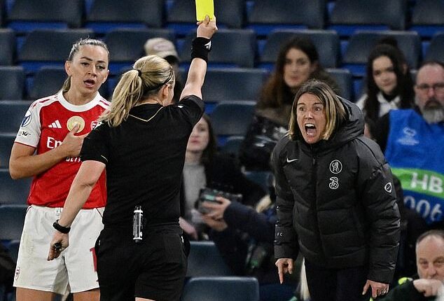 Bompastor was shown two yellow cards after the Chelsea coach fumed over the referee's decision to wave away a foul on Alyssa Thompson