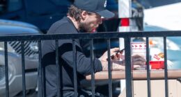 Brooklyn Beckham was spotted cutting a solitary figure while stepping out for fast food in Los Angeles on Sunday, while his estranged family lived it up in NYC