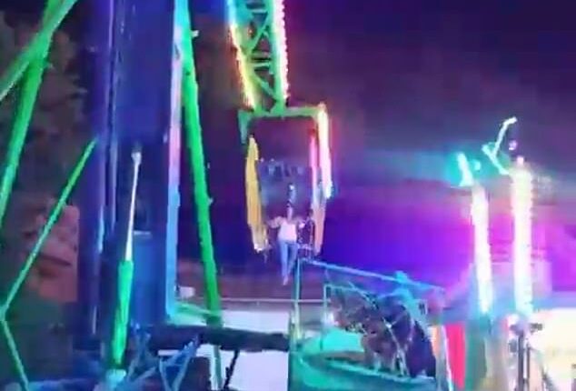 Terrifying moment woman is hurled off carnival ride into arms of man below who SAVES the day by catching her