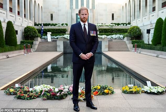 On April 15, Prince Harry went solo to the Australian War Memorial and was pictured laying a wreath at the Last Post Ceremony