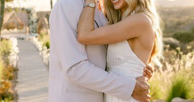 Kansas City Chiefs heiress Gracie Hunt wore a gorgeous, bridal–esque white halter–neck dress as she arrived to the proposal, but of course what really stole the show was the engagement ring