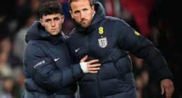 Phil Foden was not at his best with Harry Kane (right) on the sidelines after an injury in training