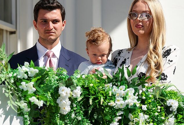 Tiffany Trump looked every inch the doting mom as her adorable 11-month-old son made a rare public appearance at White House Easter Egg roll