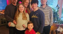 The Loycano family, pictured above, was struck in a horrific car crash last February. Lilyana (far left) died two days later. She's pictured above with her parents, Emmy and Eric, and her brothers, Dominic, Jaxon and Merric