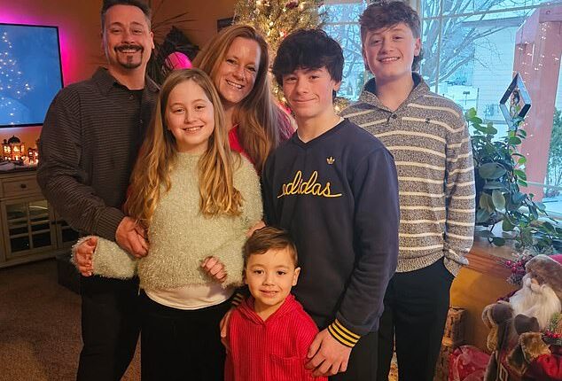 The Loycano family, pictured above, was struck in a horrific car crash last February. Lilyana (far left) died two days later. She's pictured above with her parents, Emmy and Eric, and her brothers, Dominic, Jaxon and Merric
