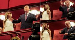 President Donald Trump and First Lady Melania Trump returned to the newly renamed Trump Kennedy Center on Tuesday to take in the opening night performance of Chicago . Trump beckoned to the crowd as he arrived in the President's box at the historic performing arts venue. The First Lady donned a white flapper-like number to see the Broadway hit, which is set in the 1920s.