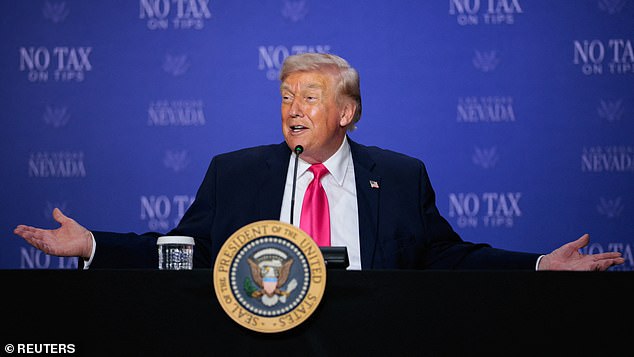 President Donald Trump headlined a roundtable event touting 'No Tax on Tips' in Las Vegas, Nevada Thursday afternoon, admitting to the crowd that having McDonald's delivered to the White House on Monday was 'tacky'