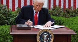 Donald Trump signed an executive order on tariffs in the Rose Garden at the White House on April 2 last year. US Customs and Border Protection is launching a new claims process that will let importers request reimbursement of tariff costs for their businesses