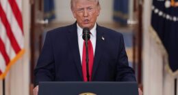 President Donald Trump addresses the nation on the Iran war Wednesday night from the White House's Cross Hall