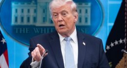 Trump during a press conference in the James Brady Briefing Room of the White House in Washington, DC, on April 6
