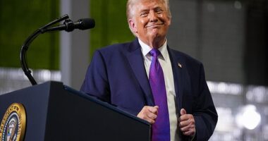 Donald Trump, pictured above on March 11, reportedly posted bizarre rants on social media in an effort to appear 'unstable' to motivate Iran to negotiate