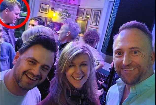 Kate Garraway at The Railway Arms with Liam Halligan, circled. The pair were seen 'getting cosy' together
