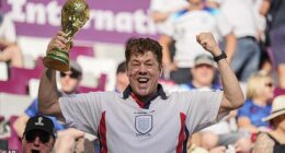 Andy Milne, 62, rose to fame after a picture of him wearing a Three Lions shirt and holding a replica World Cup trophy at Qatar 2022 went viral