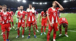 Harry Kane and Bayern Munich's players after their 5-4 defeat by PSG on Tuesday night