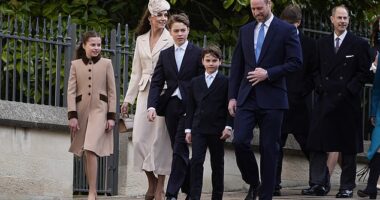 The Prince and Princess of Wales arriving with their children, Prince George, Princess Charlotte and Prince Louis, arriving with other members of the royal family to attend the Easter Service at St George's Chapel, Windsor Castle – April 5, 2026