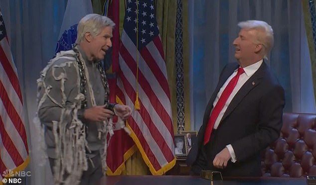 Will Ferrell hosted SNL's 51st season finale on Saturday night, opening the show as Epstein's ghost alongside James Austin Johnson's Trump, pictured above