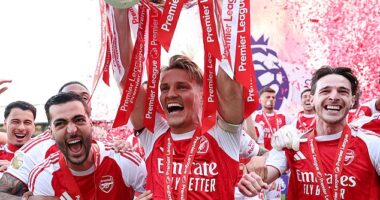 A coronation at the Palace! Arsenal lift the Premier League trophy after ending 22-year wait to be football's Kings of England - and now Europe's up next...