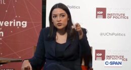 New York Democrat Alexandria Ocasio-Cortez discusses the filibuster with David Axelrod during a conversation hosted by the University of Chicago Institute of Politics on May 8, 2026