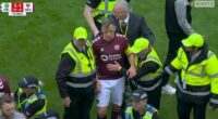 Hearts skipper Lawrence Shankland had to be escorted off by stewards