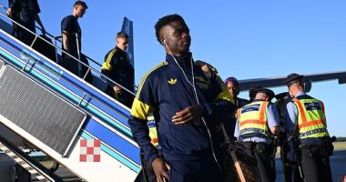 Arsenal have arrived in Budapest ahead of Saturday's Champions League final against PSG