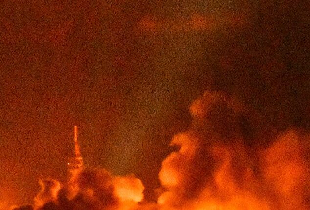 The New Glenn rocket was undergoing a 'hotfire test' at Launch Pad 36 at around 9pm at the Cape Canaveral Space Force Station in Florida when it burst into flames
