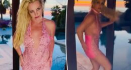 Britney spears slaps butt, dances in hot pink mini dress