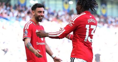 Bruno Fernandes (left) teed up Patrick Dorgu (right) to break the Premier League asissts record