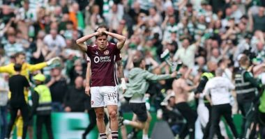 Hearts players were allegedly attacked by Celtic fans during a pitch invasion at Celtic Park