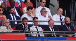 David Beckham and Gary Neville looked glum as Salford City lost the League Two play-off final
