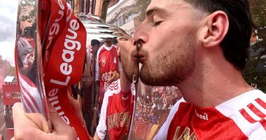 Declan Rice sent a warning to Arsenal's rivals at a packed Premier League title parade