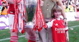 Declan Rice's partner Lauren Fryer makes rare public appearance with him in stunning family photos to celebrate winning the Premier League title with Arsenal