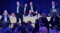 Secret Service swarm around President Trump after gunshots are heard at the White House Correspondents Dinner on April 25, 2026.