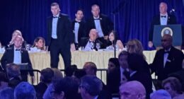Secret Service swarm around President Trump after gunshots are heard at the White House Correspondents Dinner on April 25, 2026.