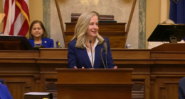 Spanberger speaking to General Assembly.