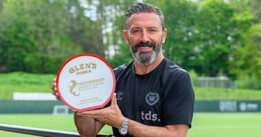 Hearts boss Derek McInnes with the Premiership Manager of the Year Award