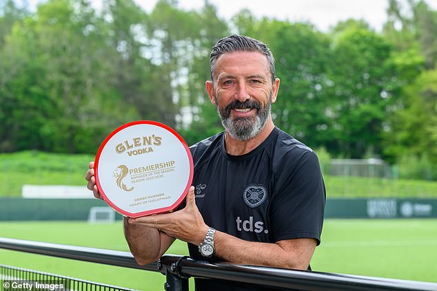 Hearts boss Derek McInnes with the Premiership Manager of the Year Award