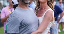 Donald Trump Jr and Bettina Anderson on the 18th green after the final round of LIV Golf Miami at Trump National Doral in April 2025