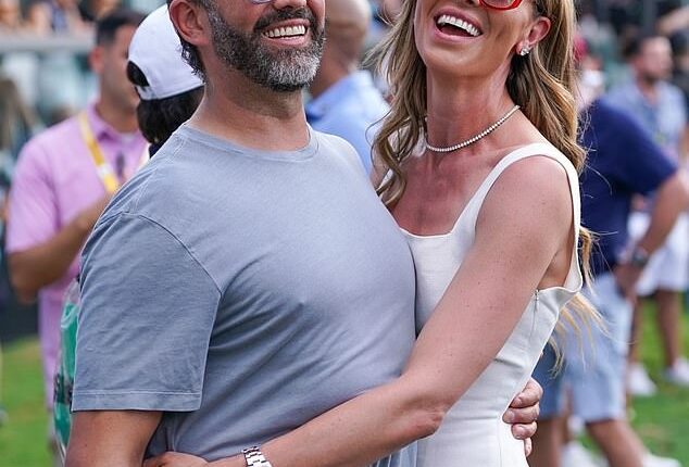 Donald Trump Jr and Bettina Anderson on the 18th green after the final round of LIV Golf Miami at Trump National Doral in April 2025