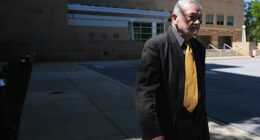 David Morens leaves the U.S. District Court following his arraignment on felony charges alleging he concealed communications related to virus research from Freedom of Information Act requests May 8, 2026 in Greenbelt, Maryland
