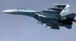 A Russian Su-27 aircraft took part in the 'dangerous' close-range interception of an RAF jet over the Black Sea, conducting six passes in front of the British plane