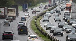 Traffic approaching the Almondsbury Interchange on the M5 in Gloucestershire last month