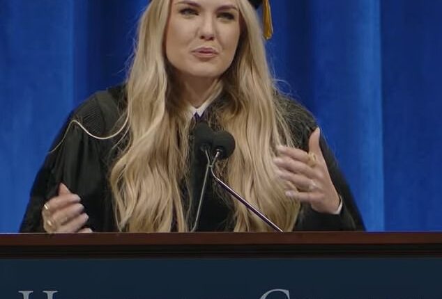 Erika Kirk gave the commencement speech at Hillsdale College in Michigan on Saturday