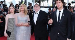 Three generations of the Dern family joined forces on the Cannes red carpet on Wednesday as Bruce and Laura Dern made a rare public appearance together - pictured with Laura's children Jaya, 21, and Ellery, 24